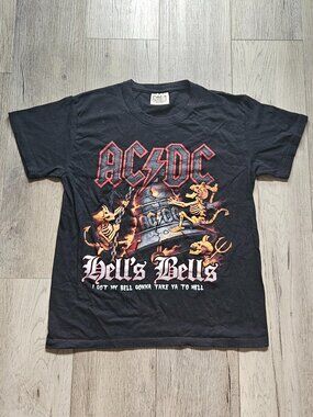 ACDC Hells Bells Graphic T Shirt Mens Large Black Rock Band Tour Tee Skeleton L